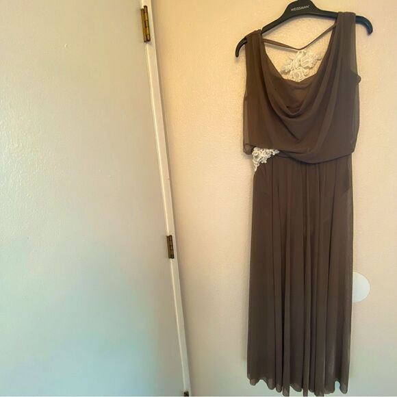 Weissman Balera Dance Costume DOUBLE COWL MESH MAXI DRESS D10454 brown adult MA - Picture 2 of 12